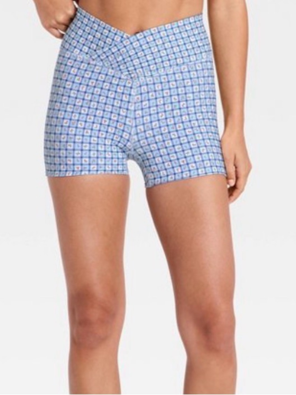 JoyLab Bike Shorts Active Legging High Rise Blue Check Floral Size Medium NWT